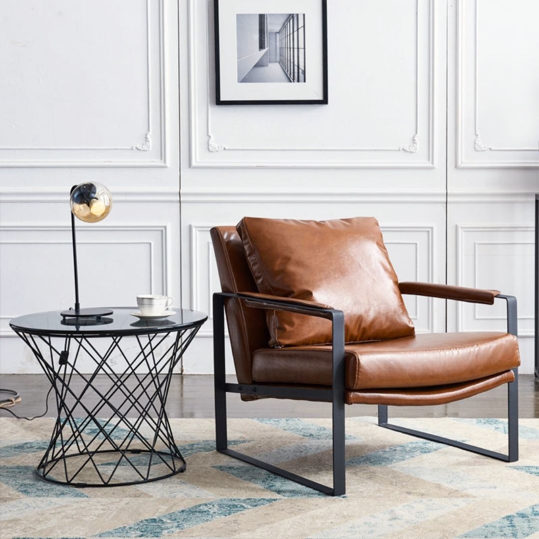 Vantus – Industrieller Leathersmith-Sessel mit minimalistischem Stahlrahmen