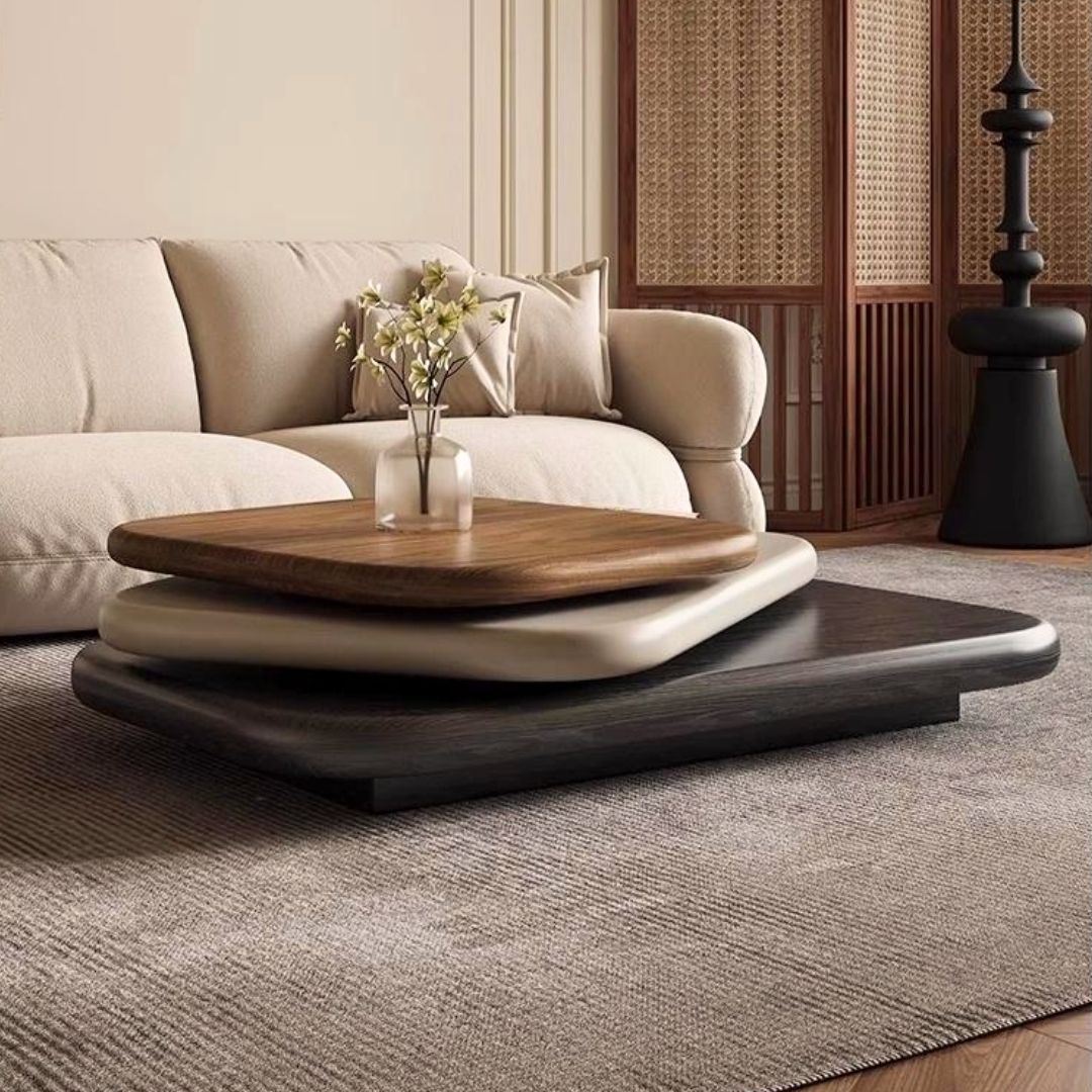 Trinitas – Tri-Finish ineinandergreifende quadratische Couchtische mit abgerundeten Ecken